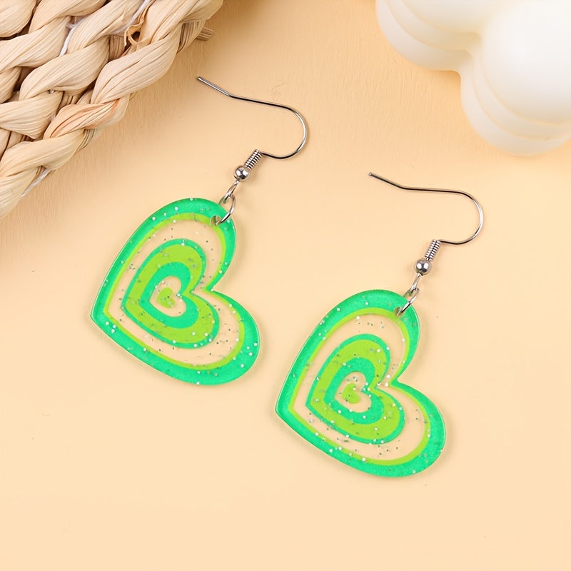 2pcs Valentine's Day Glitter Heart Acrylic Earrings Set